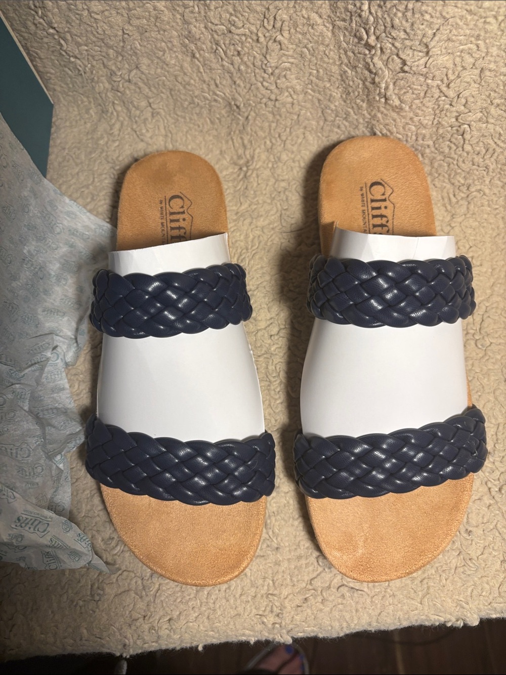 Cliffs by WHITE MOUNTAIN Navy Textured Double-Strap Slide Sandals